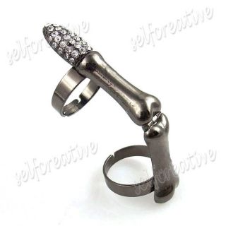 2 5" Full Finger Nail Knuckle Adjustable Ring Skeleton Joint Hinge Crystal Metal  