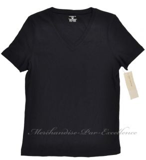 New Womens Jones New York Sport V Neck T Shirt Top Short Sleeve Black Size S  