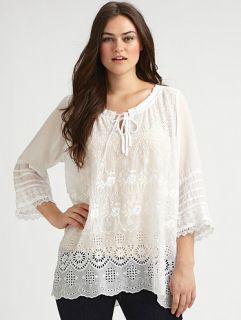 Johnny Was Collection White Betsey Pintuck Tunic M  