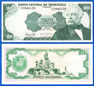 1974 Venezuela 20 Bolivares Bank Note Jose Antonio Paez P 53A  