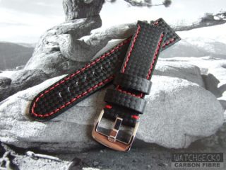 Black Carbon Fibre Watch Strap Black or Red Stitching  