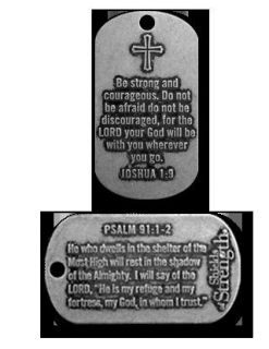 Psalms 91 1 2 Joshua 1 9 Antique Finish Military Dog Tag with 24 inch Chain  