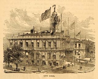 1872 New York City Hall Building Architecture NYC Print Original Historic Image  