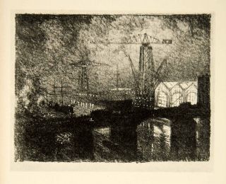 1917 Print Shop Night Cityscape Industrial World War I Joseph Pennell England  
