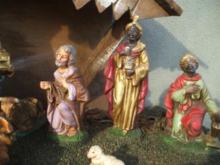Vintage Nativity Scene Set Stable with 10 Paper Mache Figurines Fontanini Italy  