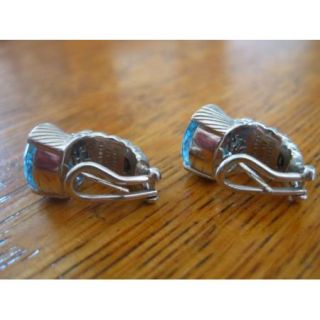 Judith Ripka earrings blue topaz pave Diamondique shrimp sterling silver RETIRED  