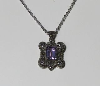 New Judith Jack Silver Chain w Amethyst Stone Pendant Necklace Jewelry Womens  