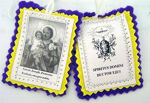 Latin Sancte Saint Joseph w Holy Dove Spiritus Domini Cloth Cord Prayer Scapular  