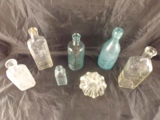 Vintage Set Lot 7 Perfume Glass Soda Pop Bottle Cure Medicine Snuff Syrup Old SL  
