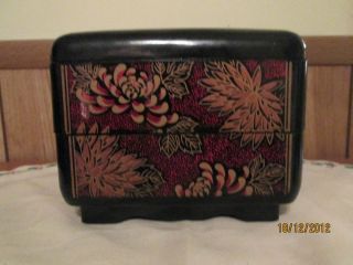 Vintage Black Lacquer Oriental Jewelry Trinket Box by Interpur R O C