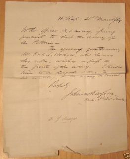 1864 Civil War Letter US Representative John A Kasson