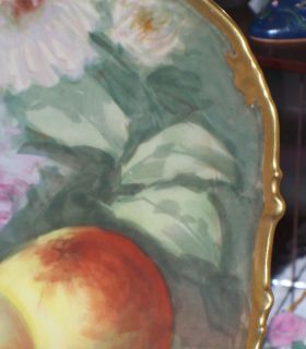 Antique Limoges FRANCE10Hand Painted Peaches Fruit Plate Charger