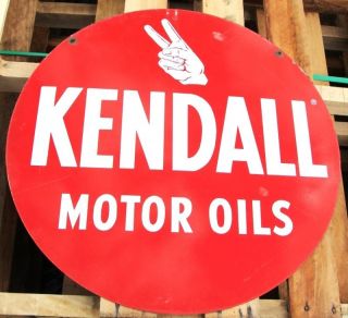 L440 Original Vintage Kendall Motor Oil Round 24 inch Sign Red White