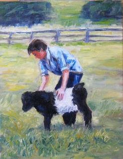Fred Kepler Oil painting a Day Girl Belted Galloway Calf 14 x 11