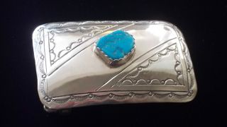  American Sterling Turquise Belt Buckle signed by Kenneth R Begay