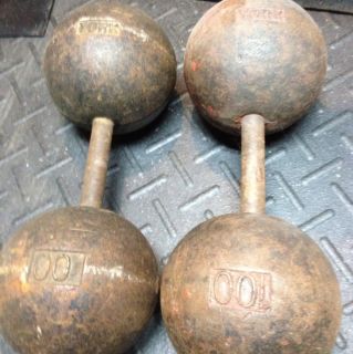 old vtg antique York Barbell 100lb Globe Dumbbell strongman weight