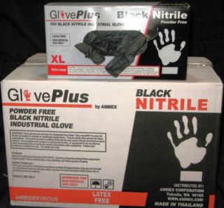 Black Nitrile Industrial Gloves  LARGE  Textured, Latex & Powder Free