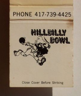 1980s Matchbook Hillbilly Bowl Kimberling City MO MB