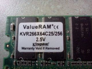Kingston 256MB Desktop DDR PC2100 266MHz KVR266X64C25 256 CL2 5 Memory