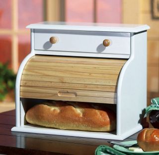 New Country White Kitchen Bread Box with Drawer