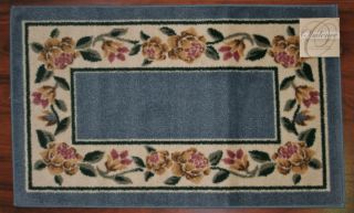 2X3 Kitchen Rug Mat Blue Washable Mats Rugs Flower Flowers Floral Pink