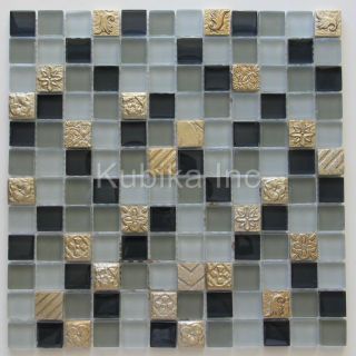 Glass Stone Mosaic Tile Kitchen Backsplash Black Gold