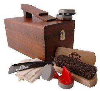 Kiwi Select Shoe Shine Care Kit Valet II Wooden Box