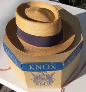  Italian Milan Churchill Straw Mens Fedora Hat Knox NY Box Golden Tan