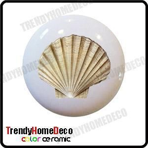 Sea Shell Ceramic Knobs Pulls Kitchen Drawer Cabinet Vanity Closet 213