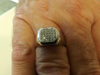 Mens 14kt White Gold Diamond Ring 1 2ct Pave Rounds