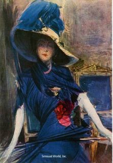 Giovanni Boldini Postcard Lady in Blue Woman with Hat