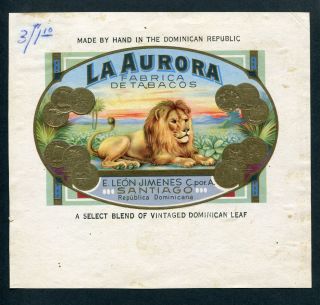 La Aurora Cigar Label Lion E Leon Jimenes Santiago Dominican Republic