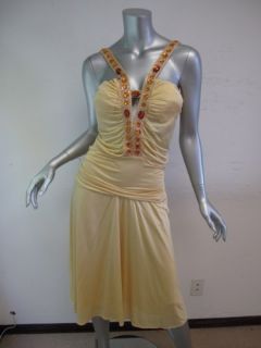 La Perla Dress Yellow Rayon Sleeveless w Beads Sz 42