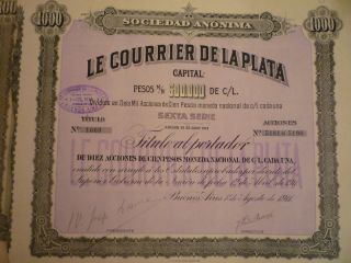 Argentina Stock Le Courrier de La Plata $ 1000