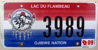 Lac du Flambeau Ojibwe Indian Nation License Plate Wisconsin Tribal