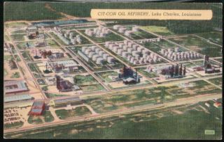 Lake Charles La Cit Con Oil Refinery Vintage Postcard as Is Old Linen
