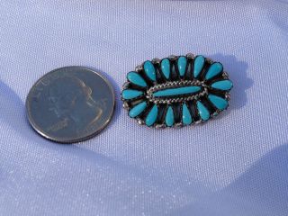 Native American Signed Zuni Sterling Silver Turquoise Oval Brooch Pin