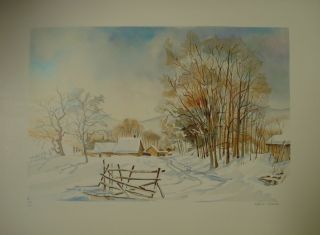 Daniel Lanoux Winter in The Valley Hand Signed Lithograph Unique