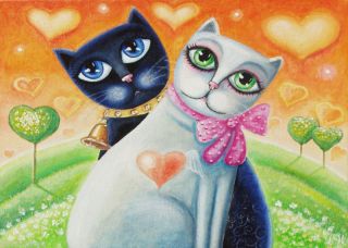Lana Wynne in Love Cats 8 x 10 Folk Art Hearts Print