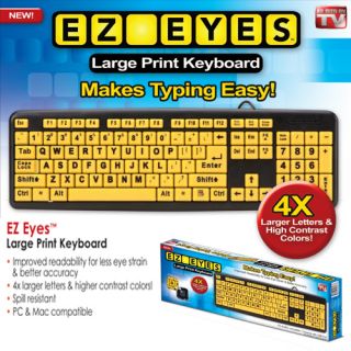 EZ EYES Large Print Keyboard 4x Larger MAKES TYPING EASIER As Seen On