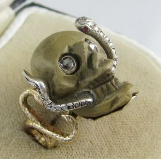 Spectacular Large Resin Lava Memento Mori Snake Skull Ring