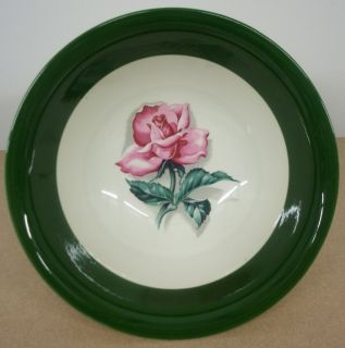 Homer Laughlin China Round Vegetable Bowl Green Rim Pink Rose Pattern