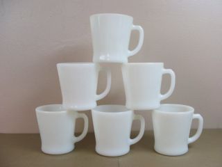 Lot of 6 White D HANDLE Coffee Cups Mugs FIRE KING ANCHOR HOCKING
