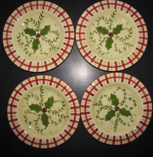 Laurie Gates Los Angeles Pottery Christmas Plaid Holly Salad Plates