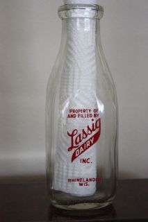 Lassig Dairy Inc Rhinelander Wisconsin Jug Bottle with Milk Cap Lassig