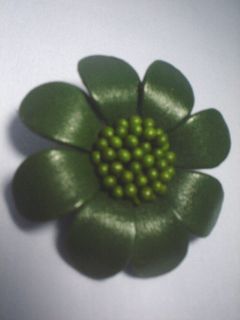 Genuine Leather Zinnia Flower Brooch Pin AAB1 Dark Green