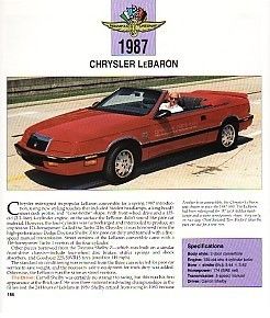1987 Chrysler LeBaron Convertible Indy Pace Car Article   Must See !!