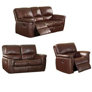 Wine Leather Reclining Sofa Loveseat and Reclining Chair