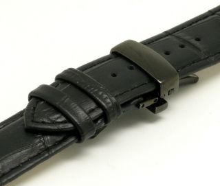 18mm Black Leather Watch Band Black Butterfly Clasp for Tag Heuer