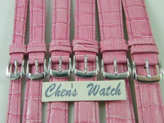18 20 mm D Pink Italy Croc Grain Leather Watch Band w s Clasp